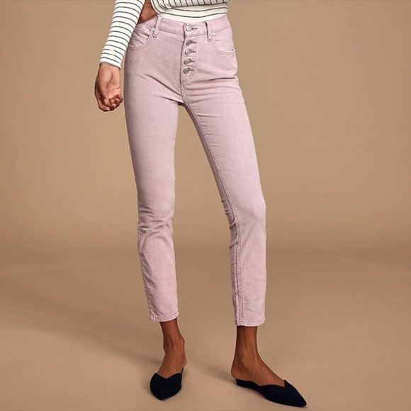 NEW Free People Sun Chaser Frosted Lilac Corduroy Straight High Waist Crop Ankle - Picture 1 of 5